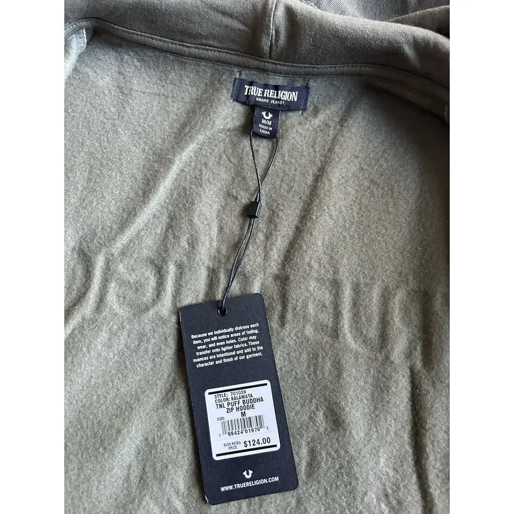 True Religion Men's TNL Puff Buddha Zip Hoodie Kalamata Green Size M NWT